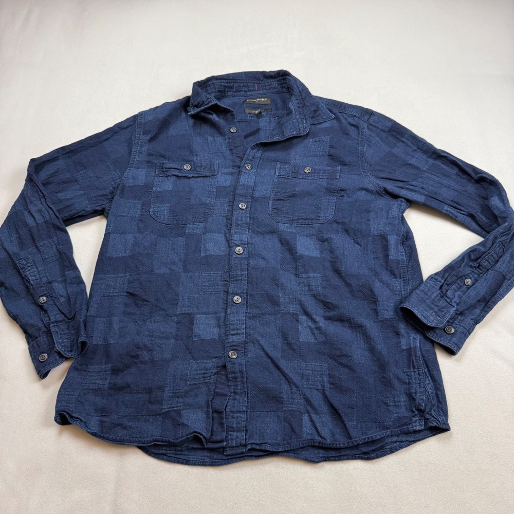 Banana Republic Mens Indigo Patchwork Shirt Blue Cotton Button Down Large 581487